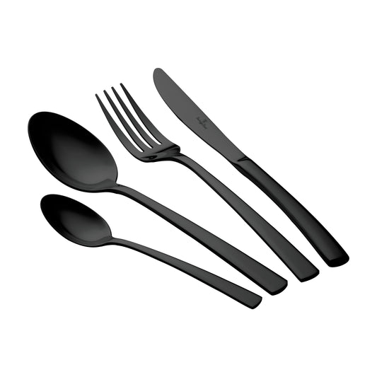 Stainless Steel Cutlery Set – Black Mirror Edition (24 pcs)